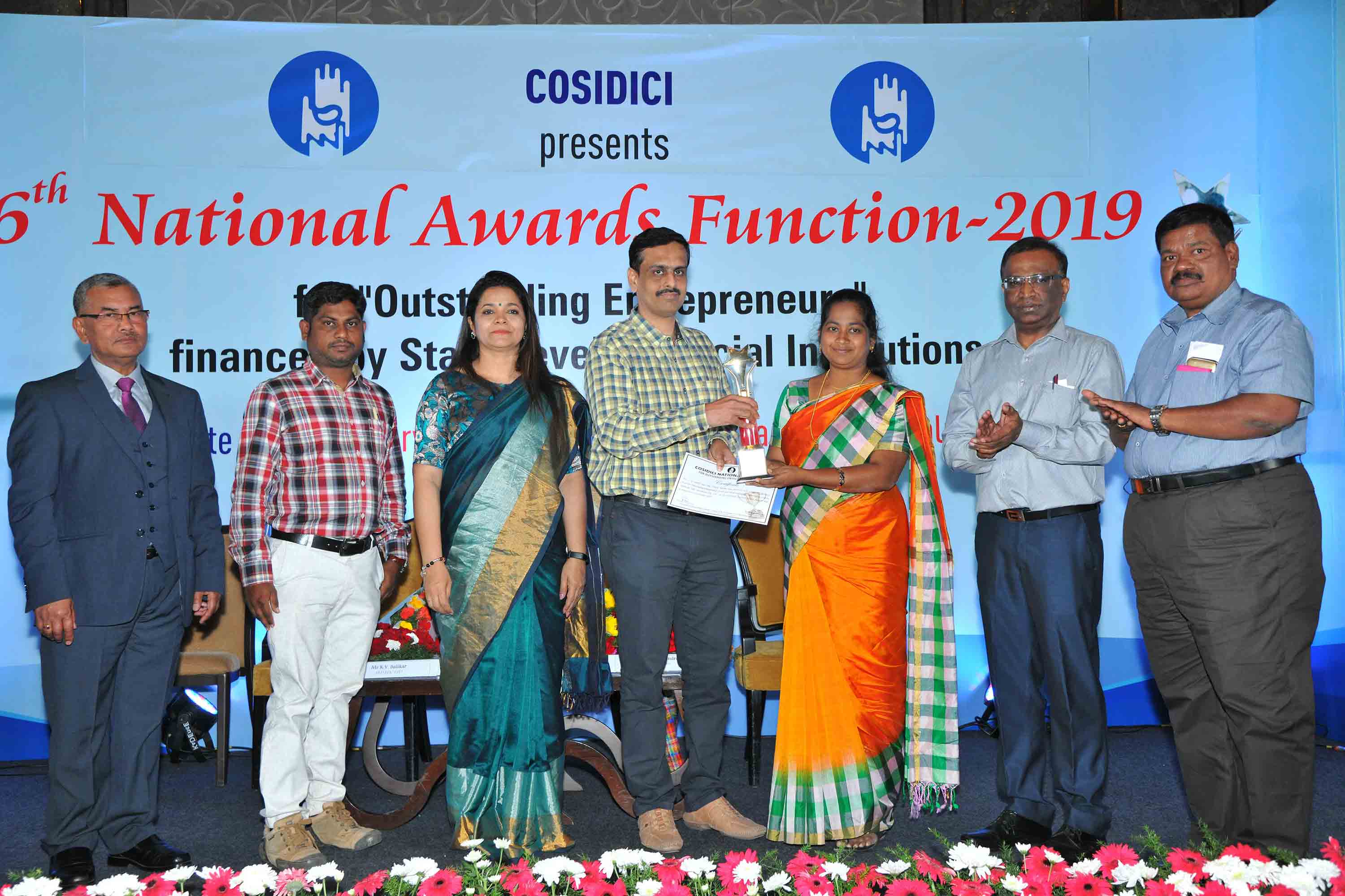  - Promoter of World Innovation Technologies, Coimbatore, receiving Best Women Entrepreneur Award from COSIDICI during its National Awards 2019 Program held at Bengaluru